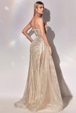 NUDE OVERSKIRT RHINESTONE DETAIL GOWN