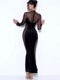 ROBE LONGUE EN MAILLE DE VELOURS NOIR