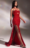 HALTER FITTED SEQUIN KEY HOLE FRONT GOWN