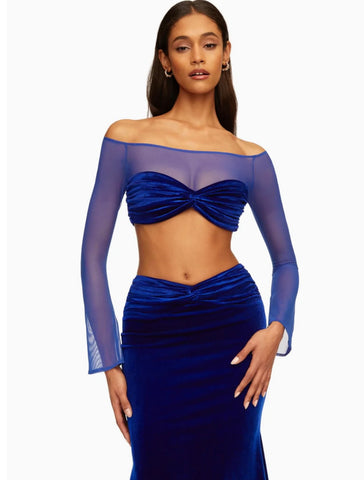 ROYAL BLUE VELVET CROP TOP