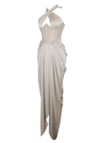 CHAMPAGNE CRYSTAL SATIN GOWN