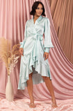 MINT SATIN WRAP MAXI DRESS