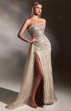 NUDE OVERSKIRT RHINESTONE DETAIL GOWN