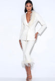 YASMIN SUIT FEATHER TRIM BLAZER