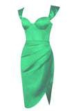 GREEN SATIN MIDI DRESS