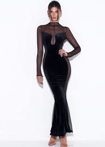 ROBE LONGUE EN MAILLE DE VELOURS NOIR