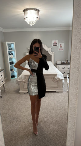 HALF SHINY HALF BLAZER MINI DRESS