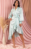 MINT SATIN WRAP MAXI DRESS