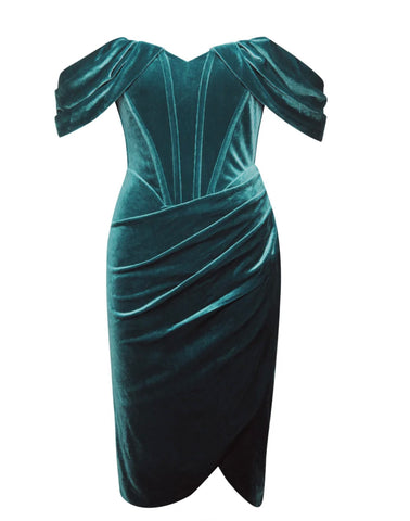 DRAPED SLEEVE VELVET DRESS