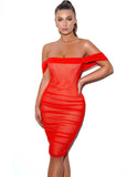 RANA RED MESH MIDI DRESS