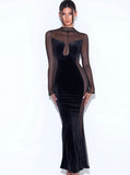 ROBE LONGUE EN MAILLE DE VELOURS NOIR