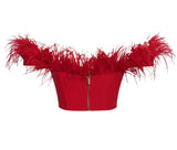 RED FEATHER TRIM CORSET TOP