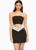 ADISON BLACK CRYSTAL STRAP CUTOUT MINI DRESS