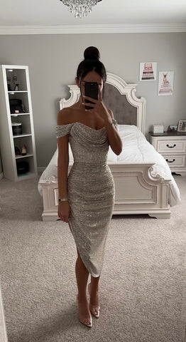 PLATINUM SPARKLY MIDI DRESS