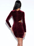 BURGUNDY VELVET CUT OUT MINI DRESS