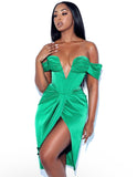 DEEP V GREEN MIDI DRESS