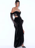 TESSA BLACK LACE VELVET GOWN