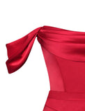 RED HALTER NECK DUCHESS SATIN GOWN