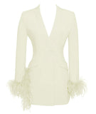 PEARL WHITE FEATHER CUT OUT BLAZER MINI DRESS