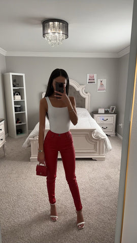 RED MATTE LEATHER PANTS