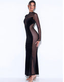 ROBE LONGUE EN MAILLE DE VELOURS NOIR