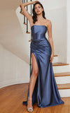 STRAPLESS SATIN GOWN WITH REMOVABLE SHAWL