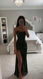 OLIVE CORSET OFF SHOULDER SATIN GOWN