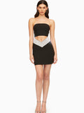 ADISON BLACK CRYSTAL STRAP CUTOUT MINI DRESS