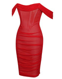 RANA RED MESH MIDI DRESS