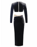 BLACK DEEP V CUT OUT VELVET GOWN