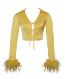 FEATHER TRIM SATIN TOP