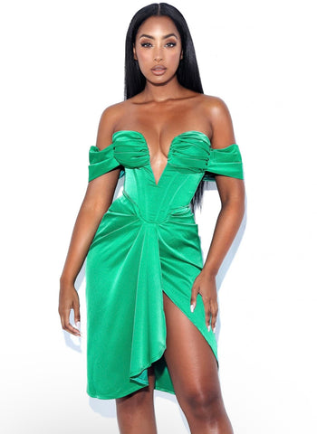 DEEP V GREEN MIDI DRESS