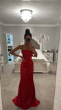 RED HALTER NECK DUCHESS SATIN GOWN