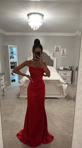 RED HALTER NECK DUCHESS SATIN GOWN