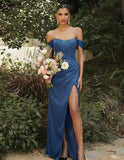 CORSET OFF SHOULDER SATIN GOWN