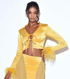 FEATHER TRIM SATIN TOP