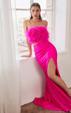 FUCHSIA TWO PIECE FEATHER GOWN