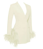 PEARL WHITE FEATHER CUT OUT BLAZER MINI DRESS