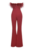 KYLIE FEATHER FLARE LEG JUMPSUIT