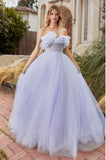 GATHERED TULLE PEARL BALL GOWN