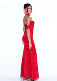 RED HALTER NECK DUCHESS SATIN GOWN