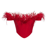 RED FEATHER TRIM CORSET TOP