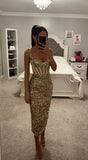 GOLD SEQUIN CORSET MIDI DRESS